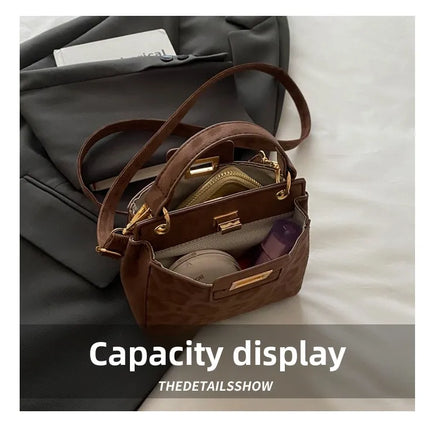 Elegante Mini Borsa a Tracolla con Manico Superiore, Chiusura Dorata, Versatile Borsa in Finta Pelle Scamosciata e Pelle per Uso Quotidiano Femminile