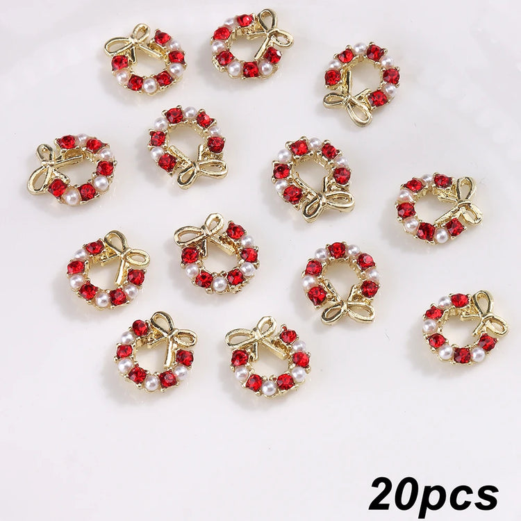 3D Christmas Nail Art Charms; Gold & Silver Bows and Wreaths; Cute Winter Designs for DIY Manicures and Salon Accessories