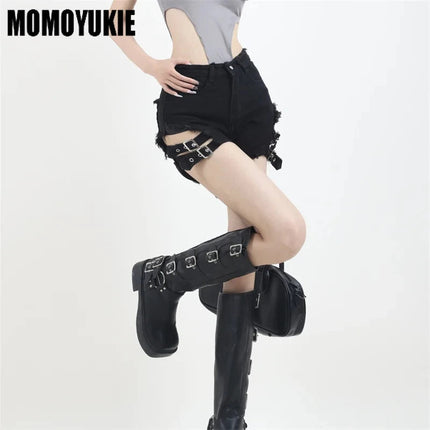 2023 Summer Vintage Trend Hot Girls Harajuku High Waisted Irregular Denim Shorts Goth Rock Sexy Women Shorts Slimming Versatile PlatiNum