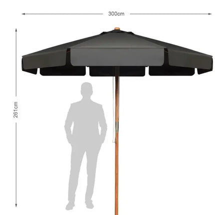 Ombrellone da Patio in Legno di Faggio da 300 cm con Tetto Ventilato, Regolabile a 2 Livelli di Altezza e Angolazione, per Giardino, Piscina, Spiaggia