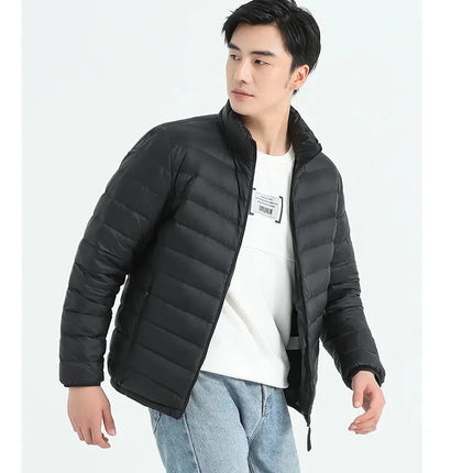 90 White Duck Down Men's Light and Warm Down Jacket with a Stand-Up Collar, Fashionable and Versatile Autumn and Winter Coat