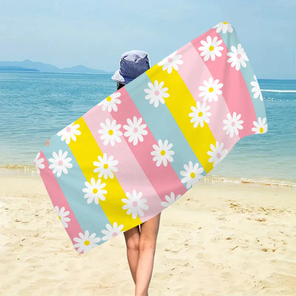 Asciugamano da spiaggia grande bohémien da 1 pezzo, telo da bagno stampato con fiori a righe, nuoto all'aperto, vacanze, telo da mare da campeggio
