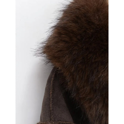 New in Reversible Double-faced Faux Fur Jacket for Women Stylish Lapel Collar Crossover Button-up Outwears Winter Brown Overcoat