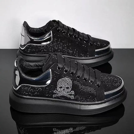 New Fashion Men's Casual Shoes Diamond Rhinestones Handmade Lace-Up Business Loafers Comfortable Breathable Walking Sneaker