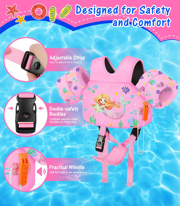 Gilet da bagno per bambini per bambini Floaties per braccioli da nuoto 15-70 libbre Ali d'acqua per nuoto in cartone animato con cinturino sul cavallo Gilet galleggianti per piscina per bambini