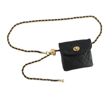 Women's Leather Slanting Belt Bag Detachable Adjustable Chain Strap Shoulder Bag Fashion Wallet Hanging Pouch Belt Bag PlatiNum