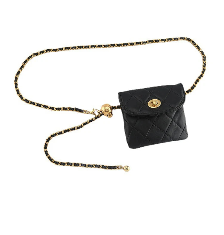 Women's Leather Slanting Belt Bag Detachable Adjustable Chain Strap Shoulder Bag Fashion Wallet Hanging Pouch Belt Bag PlatiNum