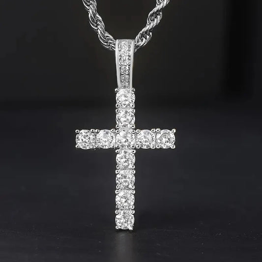 Huitan 60 cm Collana lunga a catena intrecciata per donna/uomo Moda di lusso Cubic Zirconia Collana con ciondolo croce Regalo Accessori d'amore