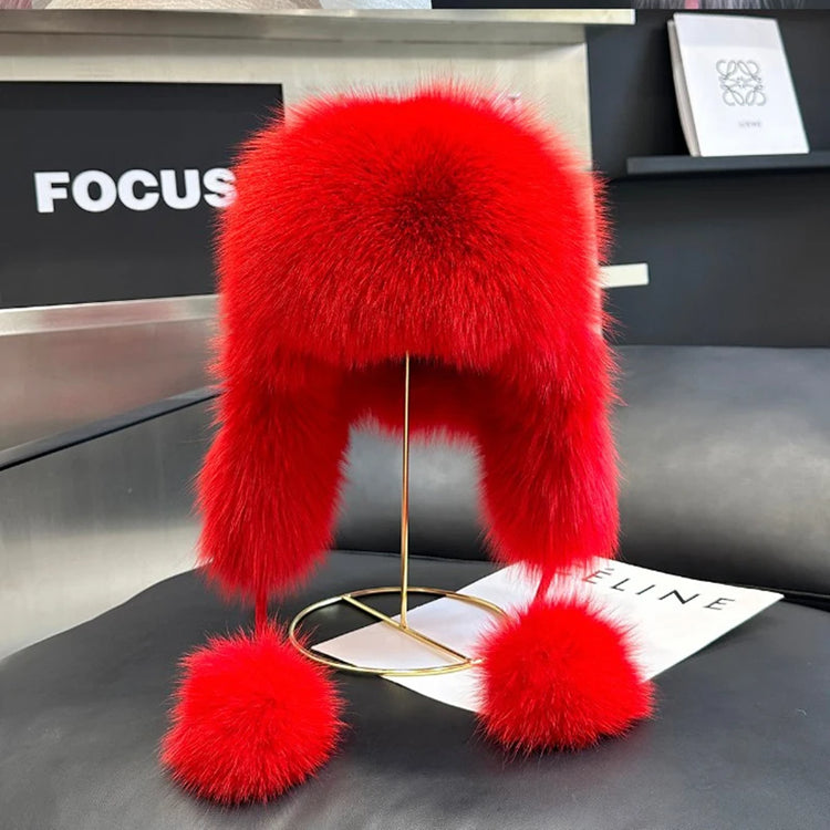 2026 100% Real Fox Fur Hats Women's Russian Ushanka Aviator Trapper Snow Skiing Hat Caps Earflap Winter Raccoon Fur Outerwear Ha