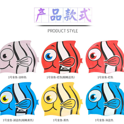 Cuffia da nuoto per bambini Cuffia da nuoto impermeabile per cartoni animati per ragazzi e ragazze Cuffia da nuoto universale in silicone morbido a forma di pesce