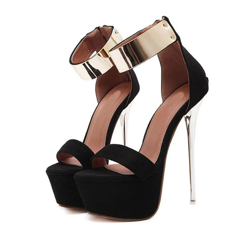 Liyke Fashion Design Metal Ankle Cover Strap Women Sexy 16CM Sandals Platform High Heels Party Club Stripper Pole Dance Shoes PlatiNum