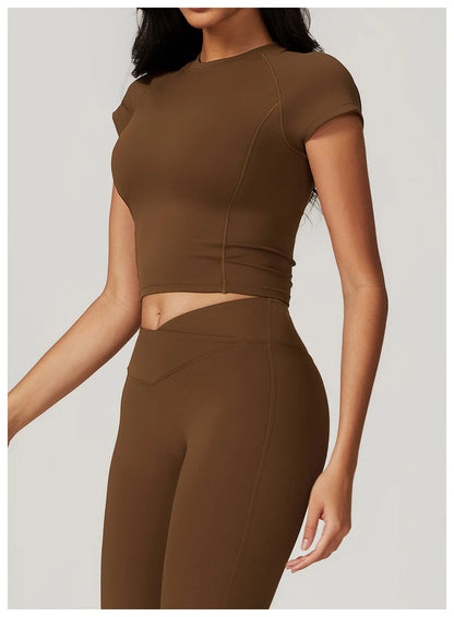 2 Pieces Yoga Set Gym Clothes Sportswear Yoga Suits For Women Fitness Short Sleeve Crop Top Tracksuits Sports Bra Gym Leggings