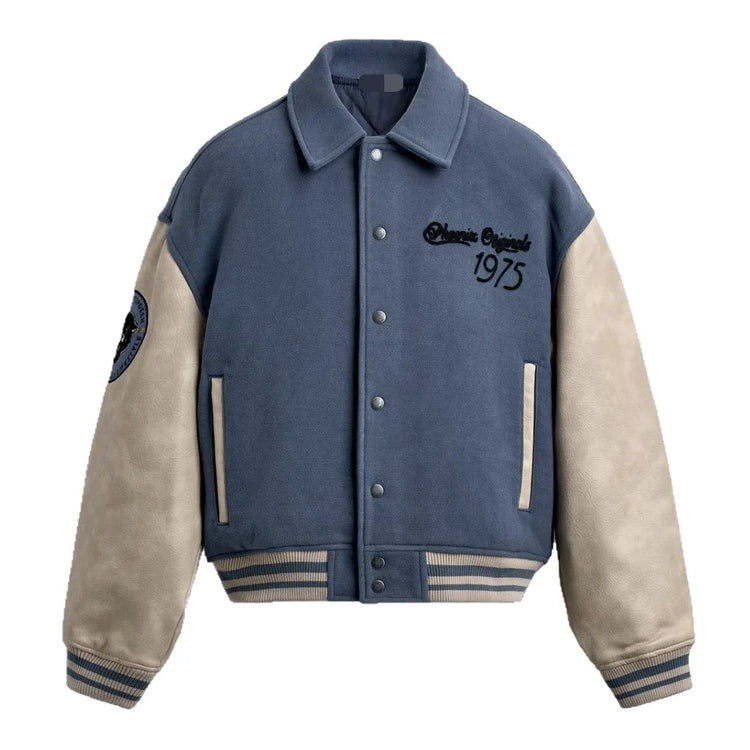 Men's Pilot Jacket Outerwear Collar Patchwork Cotton Blend Warmth Flap Closure Loose Fit Long Sleeve Winter Youth Fashion
