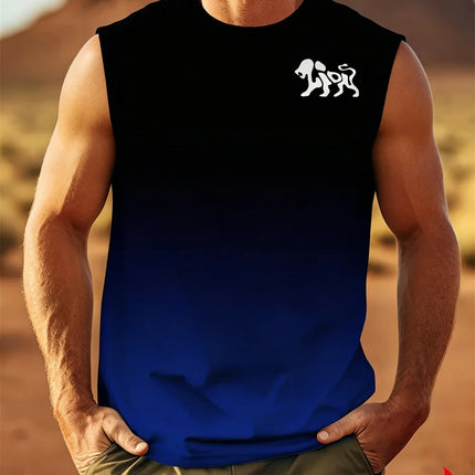Men's Sleeveless T-Shirt with K Letter 3D Digital Print, Casual Polyester Round Neck Tank Top, Men's Sports Top.