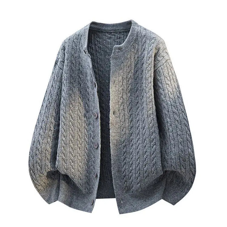 Legible Autumn and Winter Casual Sweater Men Loose Knitted Cardigan Male Round Neck Collar Sweatercoats Man