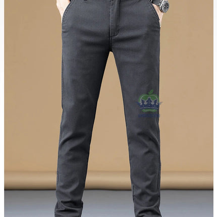 Autumn Winter Cotton Fabric Stretch Casual Pants Men Slim Fit Grey Black Korea Work Classic Brown Cargo Trousers Male 28-38
