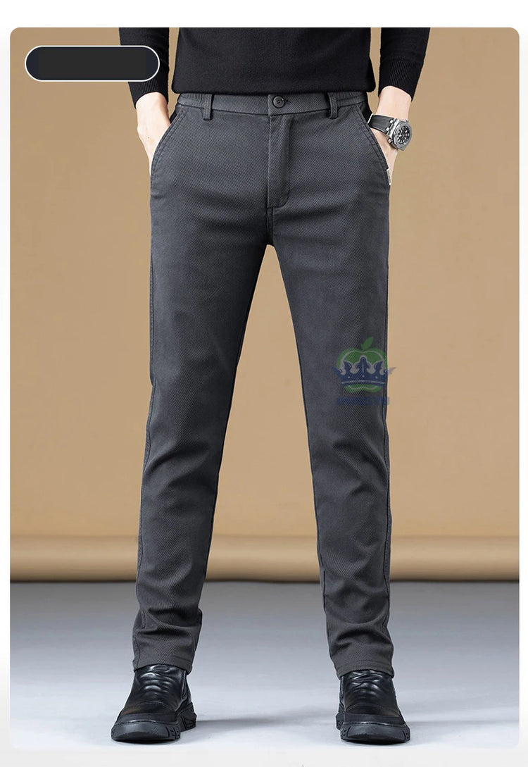 Autumn Winter Cotton Fabric Stretch Casual Pants Men Slim Fit Grey Black Korea Work Classic Brown Cargo Trousers Male 28-38