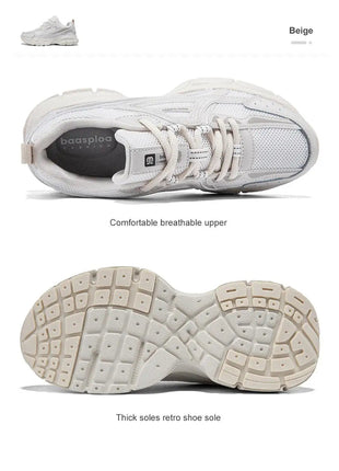 Baasploa Women Running Shoes Lightweight Breathable Sport Shoes Female Comfort White Casual Sneakers Height Increase Cushioning PlatiNum