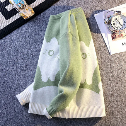 Cartoon Cat's New Knitted Sweater 2025 Men's Autumn/Winter Warm Knitted Sweater Men's Pullover Home Clothes