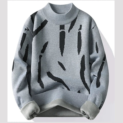 New Mens Sweater Fashion Knitted Fleece Lined Pullover Men's Autumn Winter Clothes Elegant Luxury Brand Fashion Knitted Sweaters