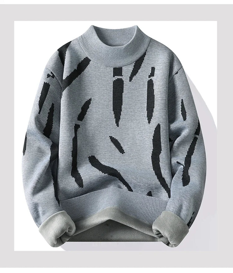 New Mens Sweater Fashion Knitted Fleece Lined Pullover Men's Autumn Winter Clothes Elegant Luxury Brand Fashion Knitted Sweaters