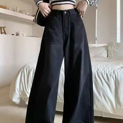 Jeans a gamba larga Pantaloni in denim da donna Pantaloni dritti vintage Autunno Primavera Moda femminile Jeans casual neri Pantaloni a gamba larga