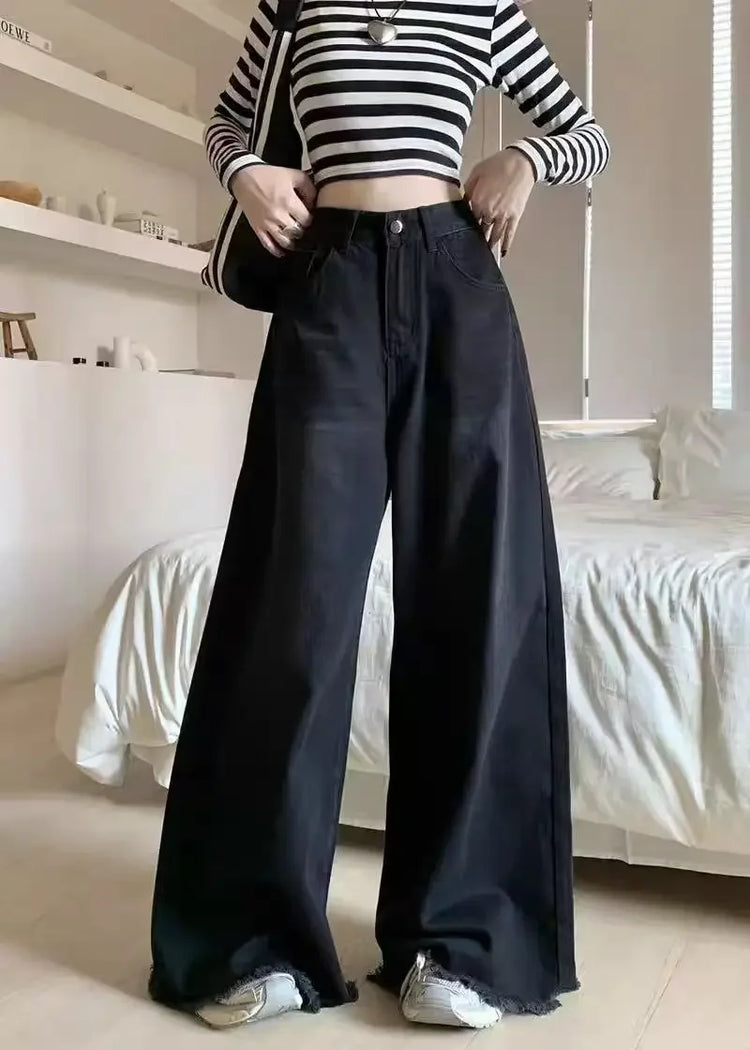 Jeans a gamba larga Pantaloni in denim da donna Pantaloni dritti vintage Autunno Primavera Moda femminile Jeans casual neri Pantaloni a gamba larga