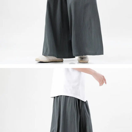 Pantaloni retrò in cotone e lino stile cinese Uomo Kimono estivo Pantaloni tradizionali in tinta unita Pantaloni casual a gamba larga streetwear maschile