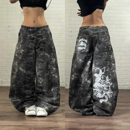 Jeans Americani Nuova Moda 2026 con Ricamo a Motivo Stella, Stile Y2K Gotico Hip-hop Casual Joker, Gamba Larga Dritta