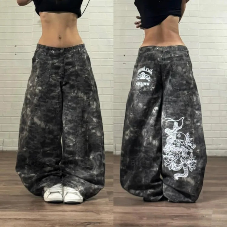 Jeans Americani Nuova Moda 2026 con Ricamo a Motivo Stella, Stile Y2K Gotico Hip-hop Casual Joker, Gamba Larga Dritta