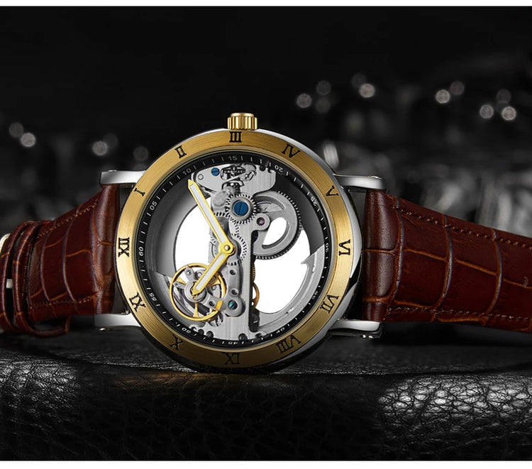 AKDPN Men's Watches Automatic Mechanical Stainless Steel Men's Wrist Watch Skeleton Automatic Watches for Man Watch Montre Homme