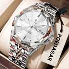 POEDAGAR Orologio da uomo di moda di lusso Top Business Impermeabile luminoso Data Settimana Orologi da uomo Orologio da polso da uomo in acciaio inossidabile al quarzo platinumshop