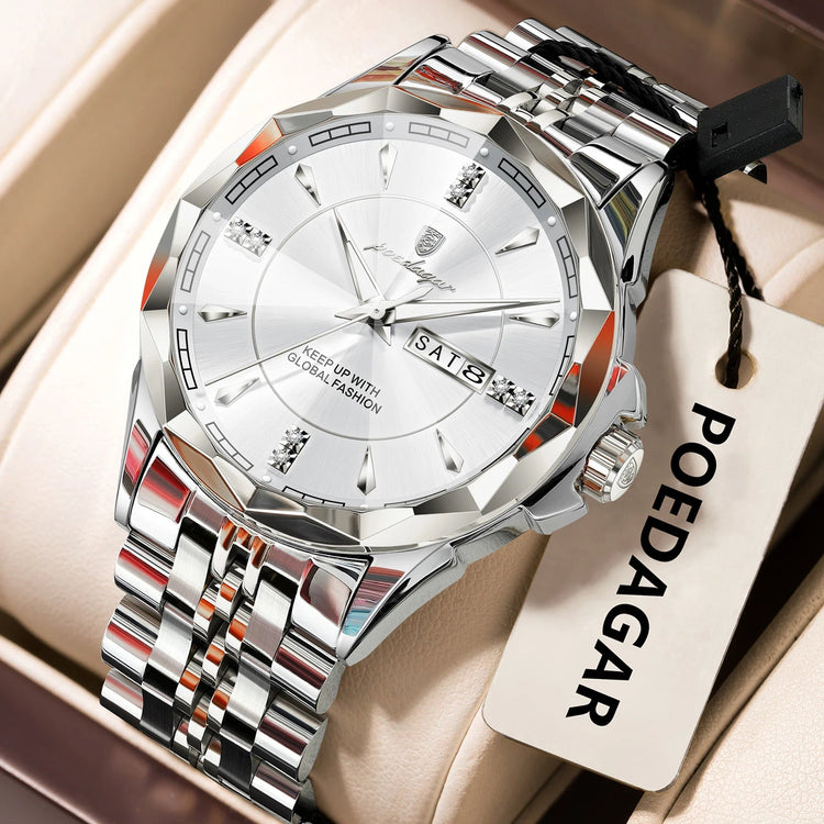 POEDAGAR Orologio da uomo di moda di lusso Top Business Impermeabile luminoso Data Settimana Orologi da uomo Orologio da polso da uomo in acciaio inossidabile al quarzo platinumshop