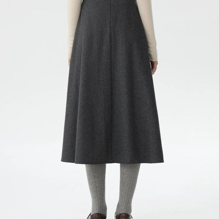 FSLE Office Lady Wool High Waisted A-line Skirt for Women Thickened Medium Length 2024 Winter New Women Casual Skirts 24FS14642 PlatiNum