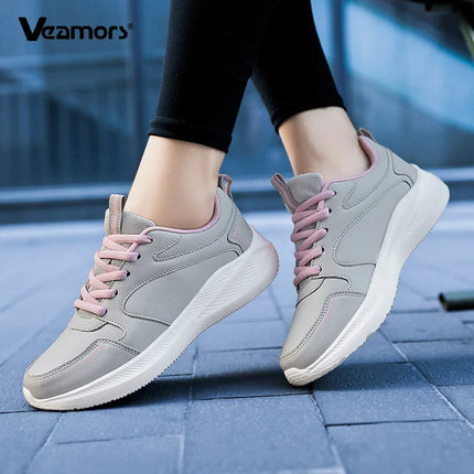 PU Leather Women's Running Shoes Lightweight Casual Sports Shoes Waterproof Outdoor Training Sneakers for Jogging Tennis PlatiNum