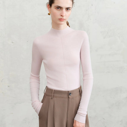 FSLE【Premium Series】German Biella Wool Autumn Super Fine Washable Seamless One-Piece Mock Neck Thermal Base Layer Shirt Women PlatiNum