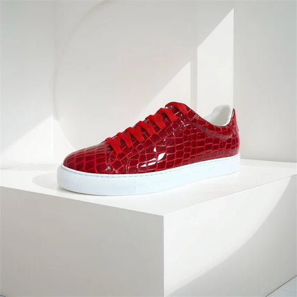 Leather Sneakers Men Calfskin Stone Pattern Casual Shoes Lace Up Flats Daily Footwear