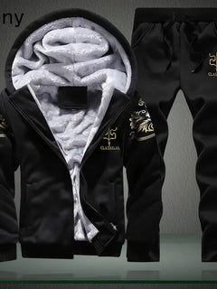 New Winter Fleece Thicken Men's Two-piece Zipper Sports Set Hooded Thermal Suit Casual Oversized Tracksuit 4XL 5XL Funny Suit