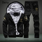 New Winter Fleece Thicken Men's Two-piece Zipper Sports Set Hooded Thermal Suit Casual Oversized Tracksuit 4XL 5XL Funny Suit