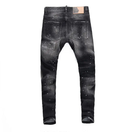 Street Designer Fashion Men Jeans High Quality Retro Black Gray Stretch Slim Fit Ripped Jeans Men Brand Vintage Y2K Denim Pants PlatiNum