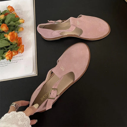 DIMANYU Women's Retro Roman Baotou Sandals, New Summer 2026 Models, Frosted Genuine Leather, Women's Flat Shoes, Perforated Sandals