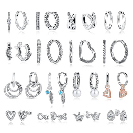 Orecchini Originali in Argento Sterling 925, Modello 2026, a Perno e a Cerchio con Cristalli, per Donna, in Oro Rosa, con Corona, Cuore, Infinito, Ape, Gioielli platinumshop