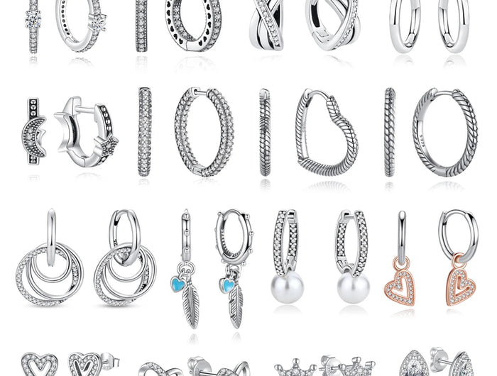 Orecchini Originali in Argento Sterling 925, Modello 2026, a Perno e a Cerchio con Cristalli, per Donna, in Oro Rosa, con Corona, Cuore, Infinito, Ape, Gioielli platinumshop