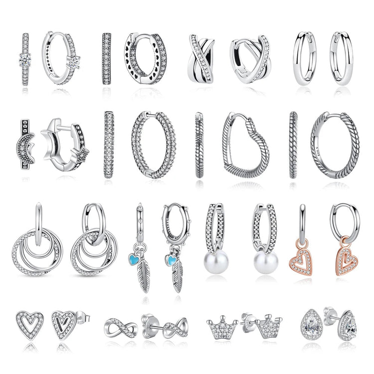 Orecchini Originali in Argento Sterling 925, Modello 2026, a Perno e a Cerchio con Cristalli, per Donna, in Oro Rosa, con Corona, Cuore, Infinito, Ape, Gioielli platinumshop