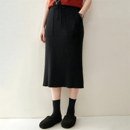 Yoyoselect 100% Cashmere Women's Skirts Autumn Winter Mid Calf Length Knitted Skirt Soft Versatile Quality OL Skirts Clothing PlatiNum