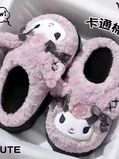 Hot Kuromi Peripheral Products Cotton Slippers For Women'S Autumn And Winter Home Anti Slip Cute Cartoon Cotton Shoes Thickened