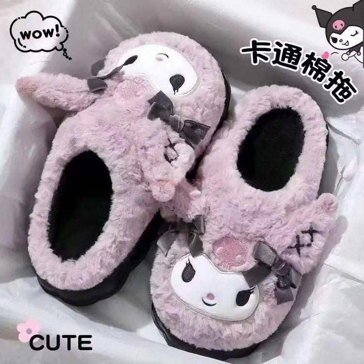 Hot Kuromi Peripheral Products Cotton Slippers For Women'S Autumn And Winter Home Anti Slip Cute Cartoon Cotton Shoes Thickened