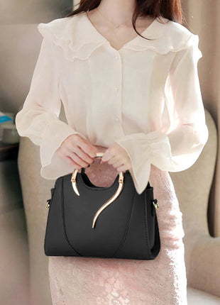 Cat Shaped Handle Women Handbag Trendy And Fashionable, Solid Color, Simple And Casual Crossbody Shoulder Shell Bag PlatiNum