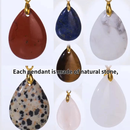 New Fashion Natural Stone Crystal Pendant Teardrop Simple Pendant Necklace Earrings Making Jewelry With Chain collar PlatiNum