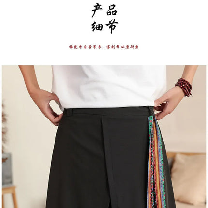 Pantaloni Eleganti da Uomo Stile Nepal, Gamba Larga, Vita Alta, Leggeri e Sottili, con Patchwork Irregolare, Moda Streetwear